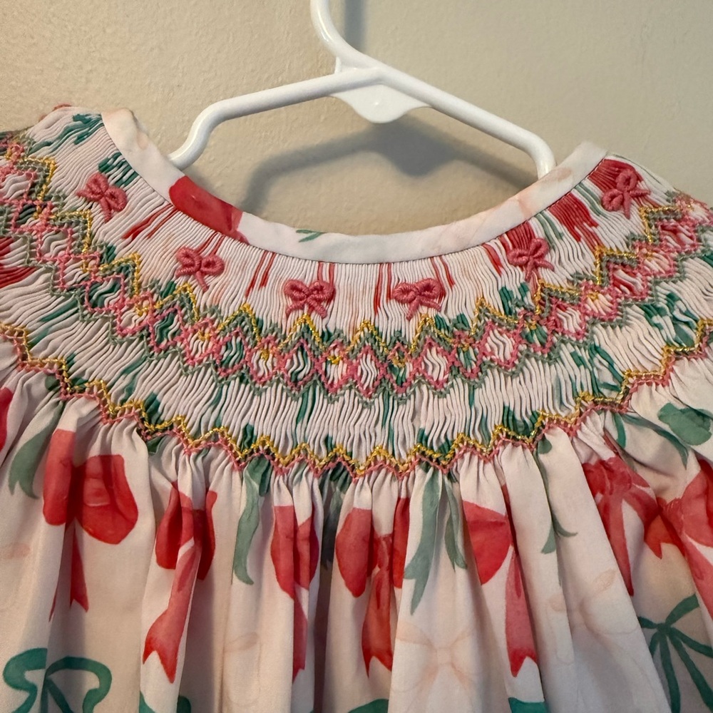Busy Bee Smocks Christmas Bow Smocked Top with Matching Pants - Picture 3 of 5